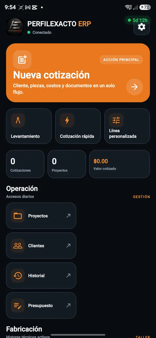 Pantalla de PERFILEXACTO
